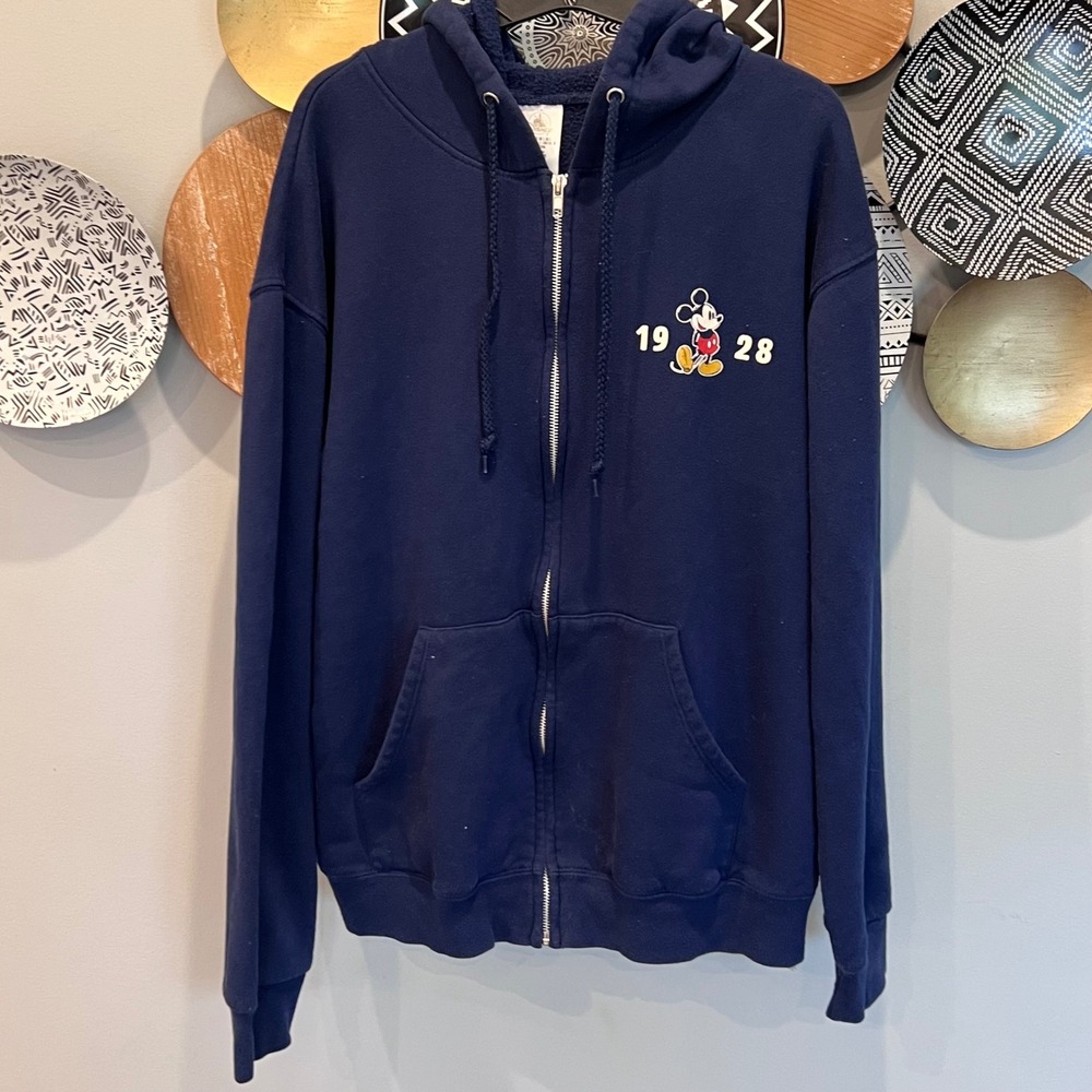 Disney Mickey Mouse 1928 Walt Disney World Navy Blue Full Zip Hoodie Large